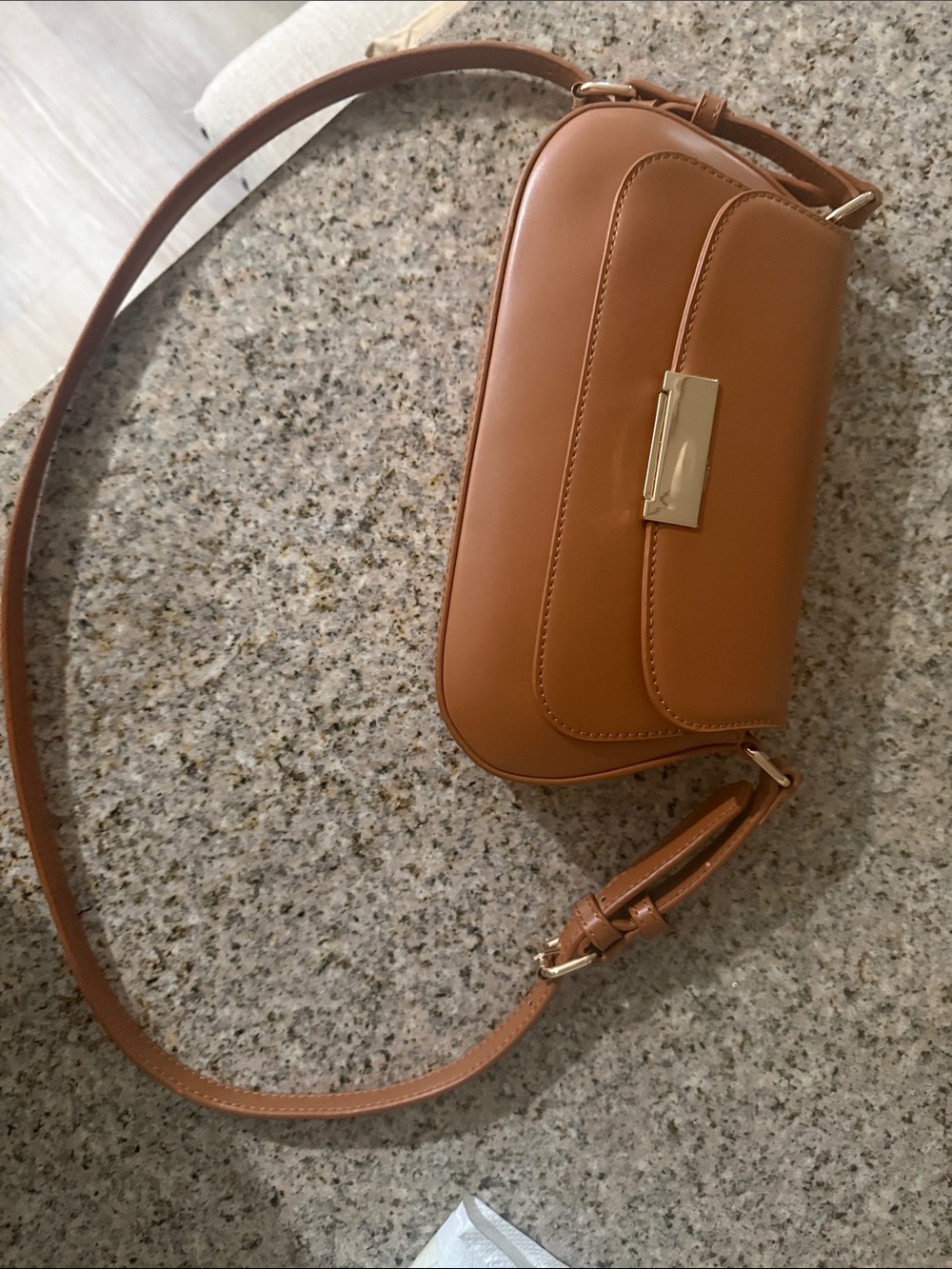 Tan Leather Crossbody Bag with Gold Hardware
